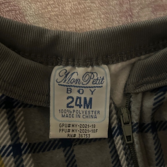 Plaid Footed Onesie with Grips - Picture 2 of 3